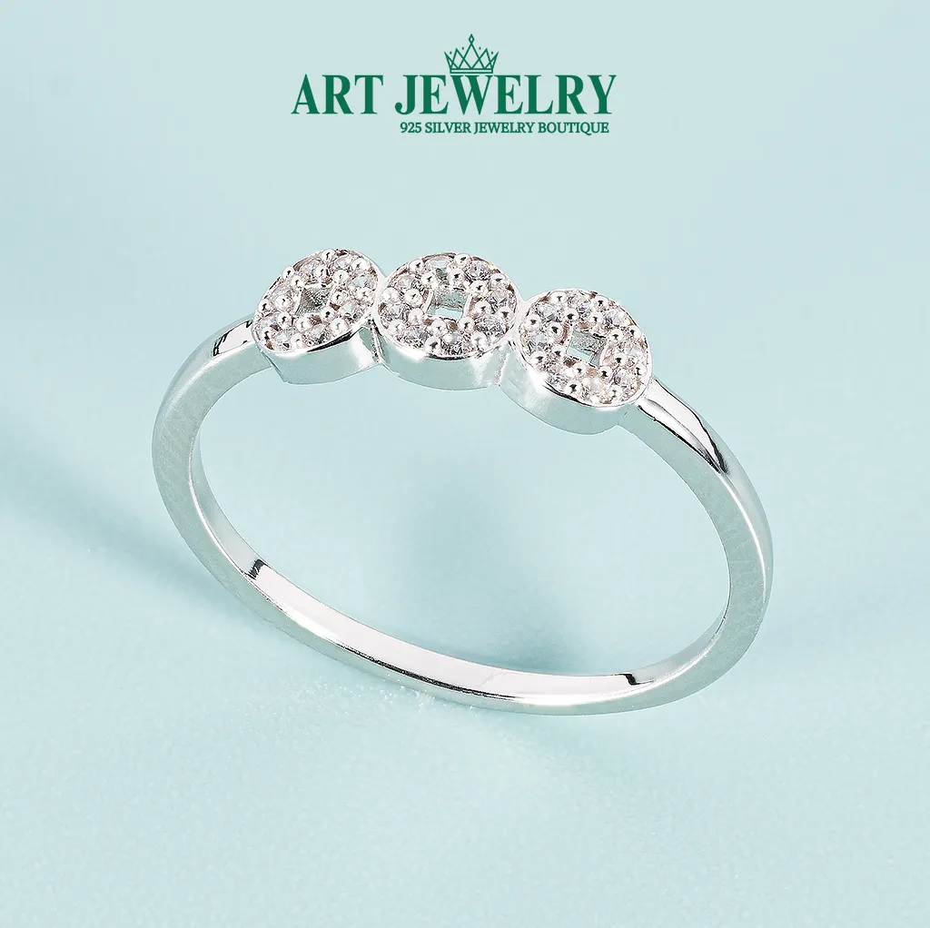 Nhẫn kim tiền đính đá CZ bạc 925