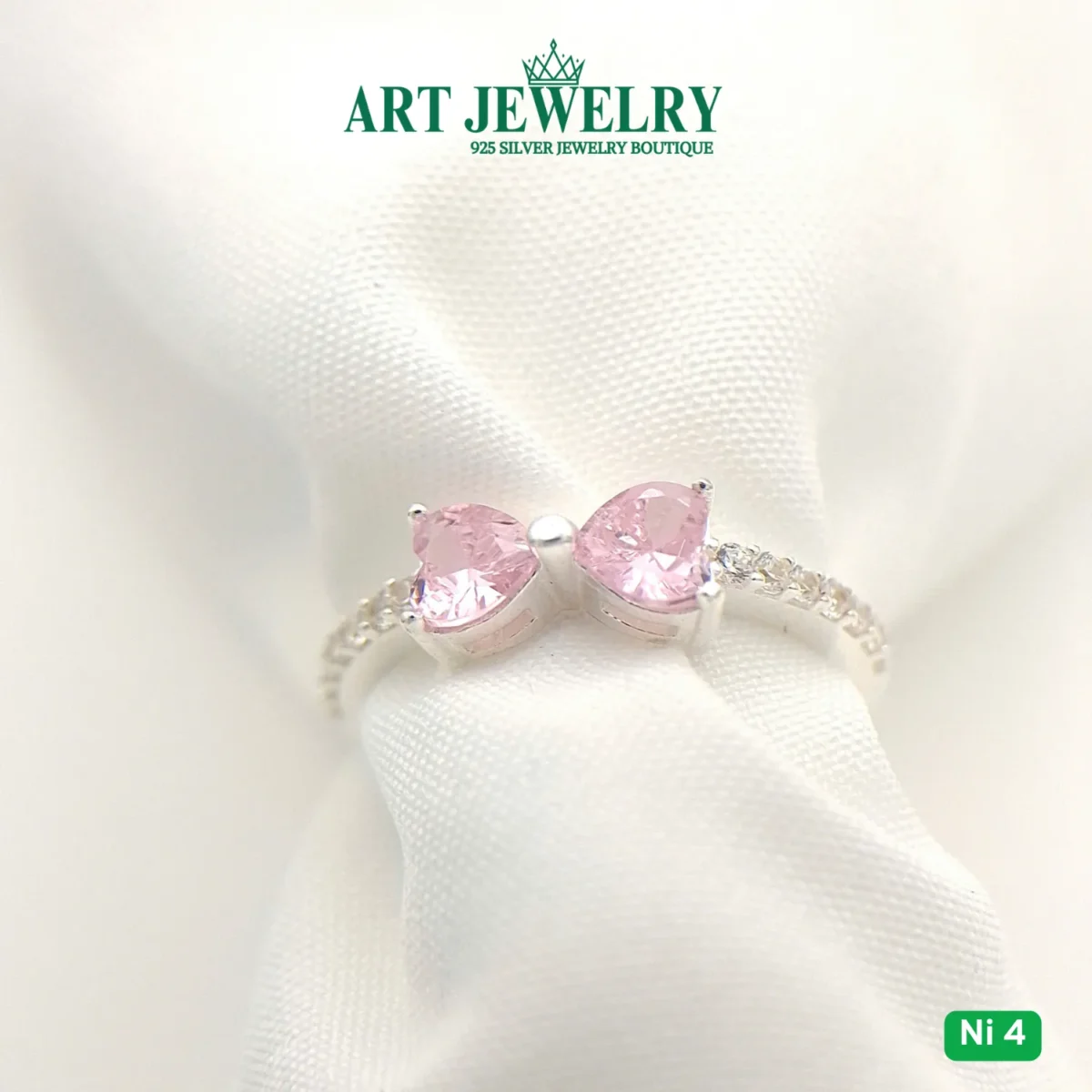 Nhẫn bé gái nơ đá tim nhiều màu bạc 925