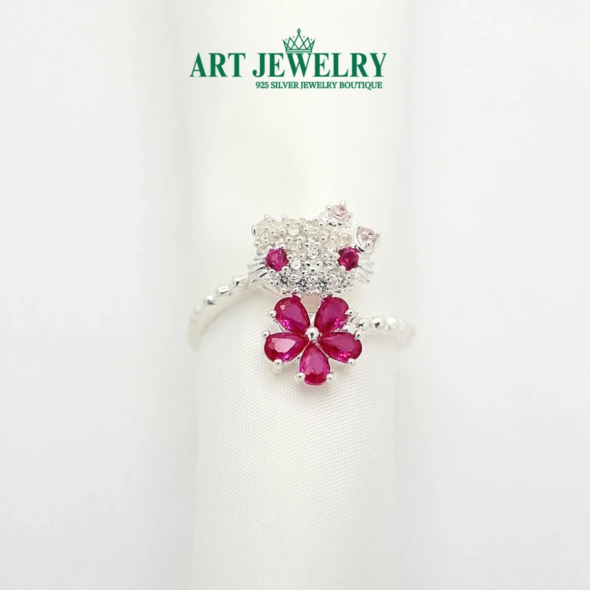 Nhẫn mèo kitty hoa đỏ