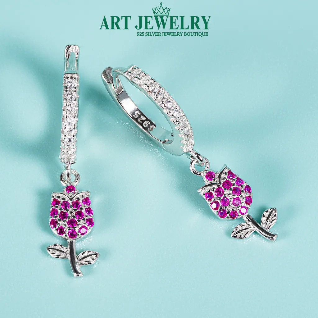 Bông tai khoen tròn hoa hồng bạc 925