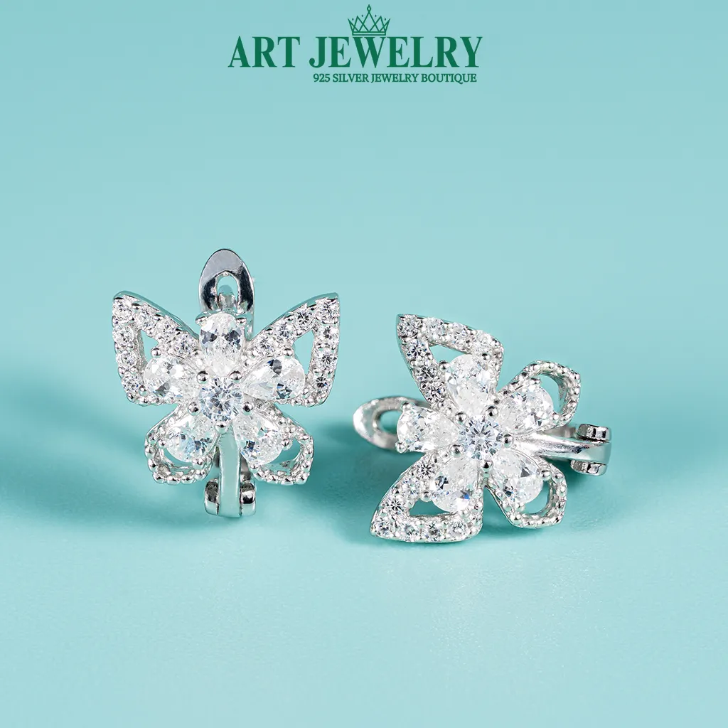 Bông tai giò gà bướm xinh đính đá CZ bạc 925