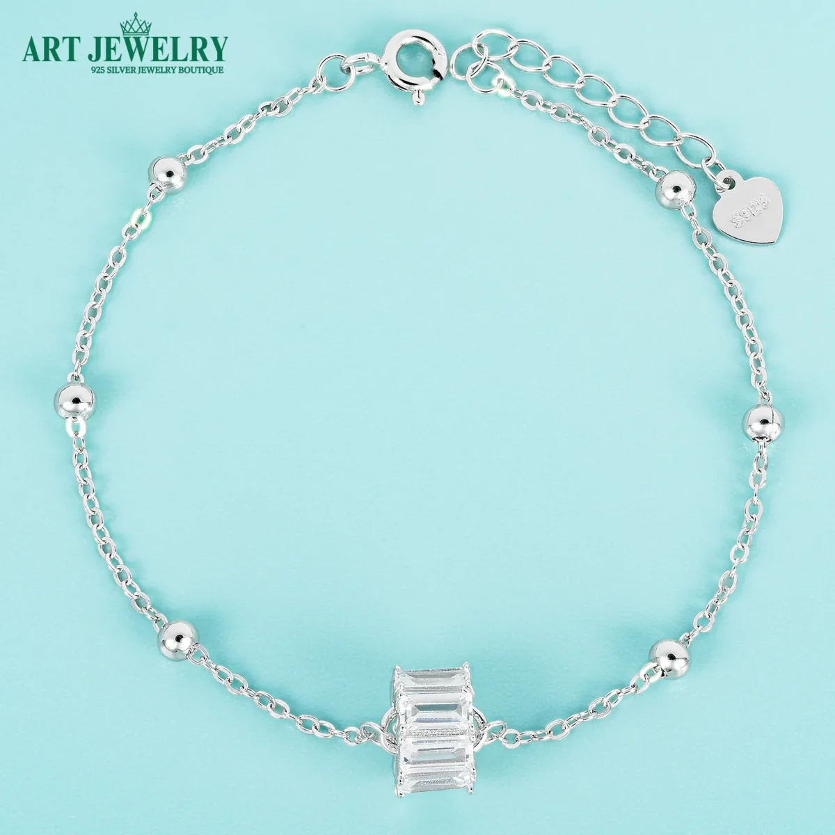 Lắc tay charm đá chữ nhật bạc 925