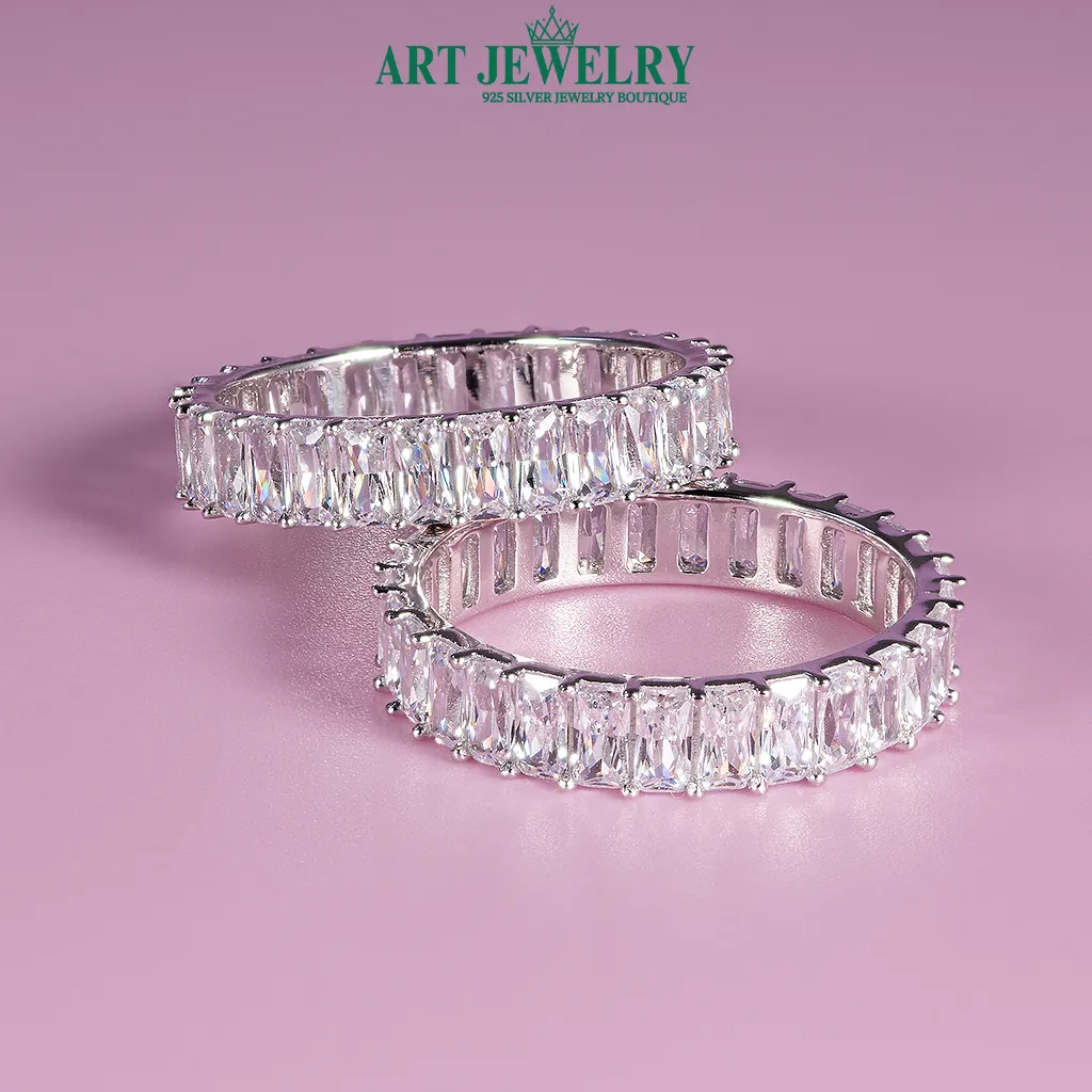 Nhẫn Eternity đính đá CZ baguette chữ nhật bạc 925