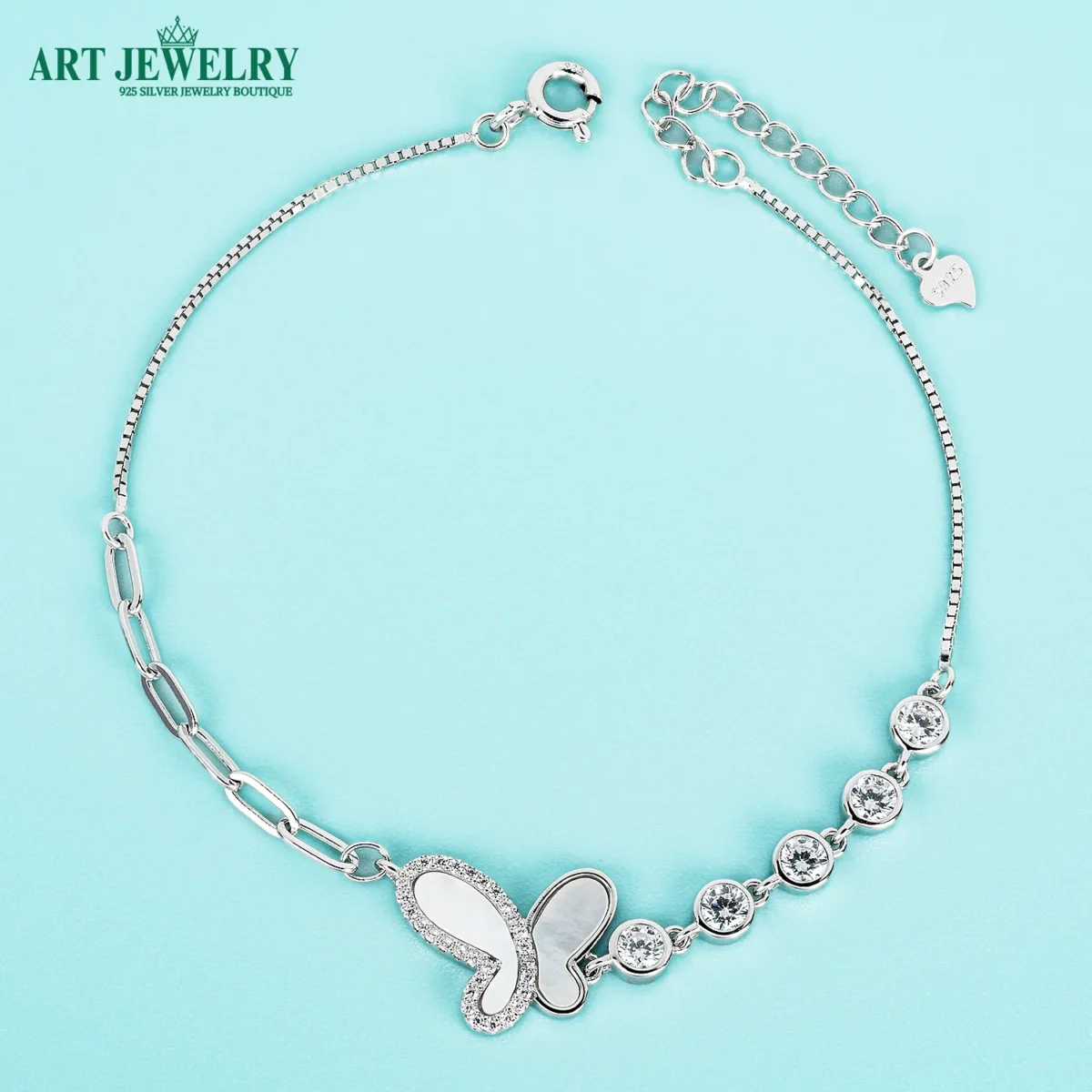 Lắc tay hồ điệp khảm xà cừ bạc 925