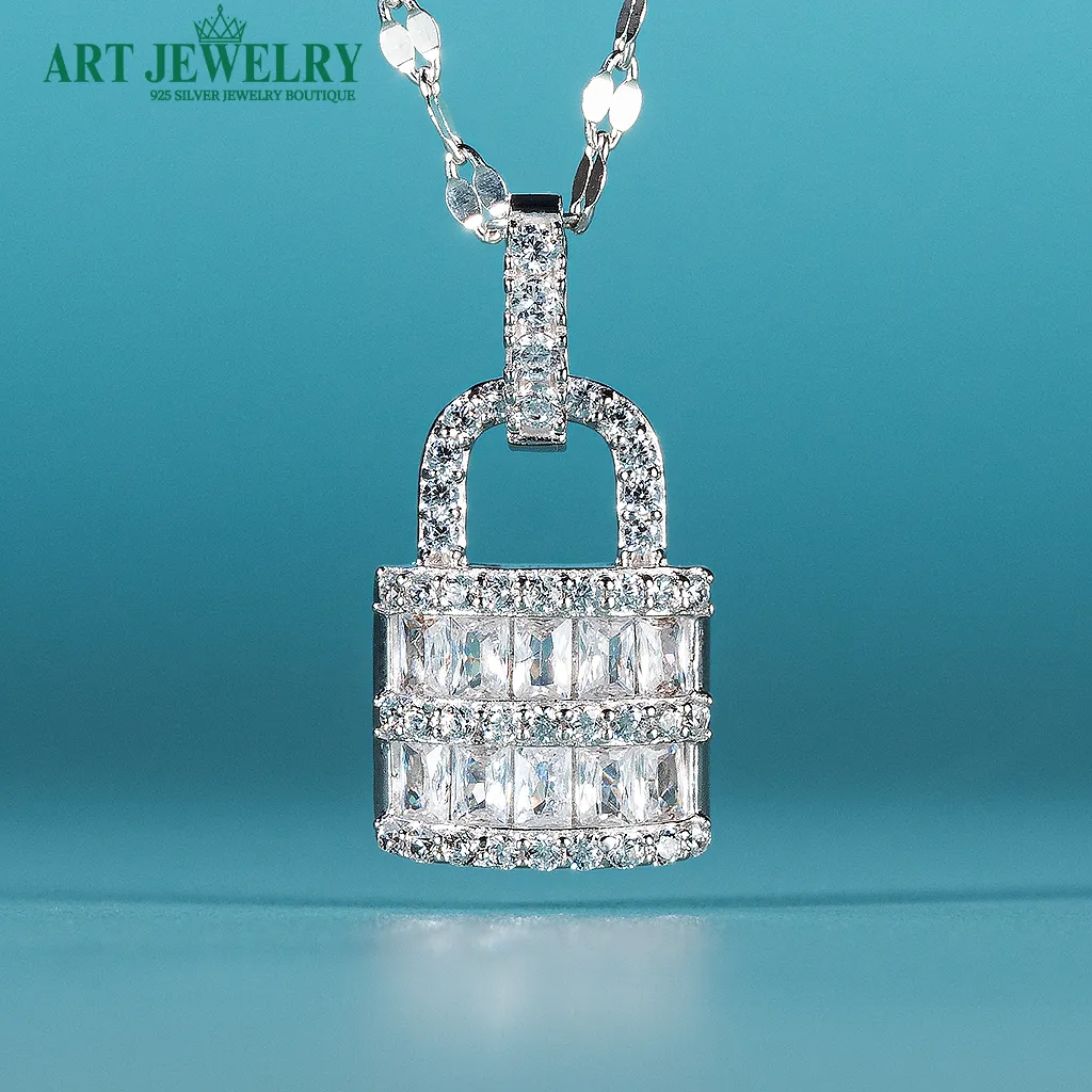 Mặt dây ổ khóa gắn đá CZ bạc 925