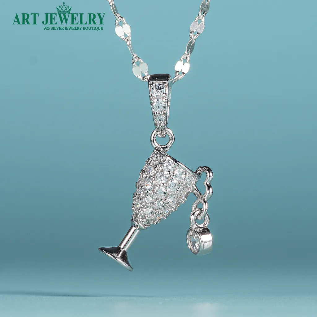 Mặt dây ly rượu đính đá CZ bạc 925