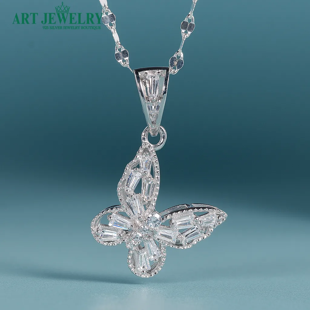 Mặt dây con bướm đính đá baguette bạc 925