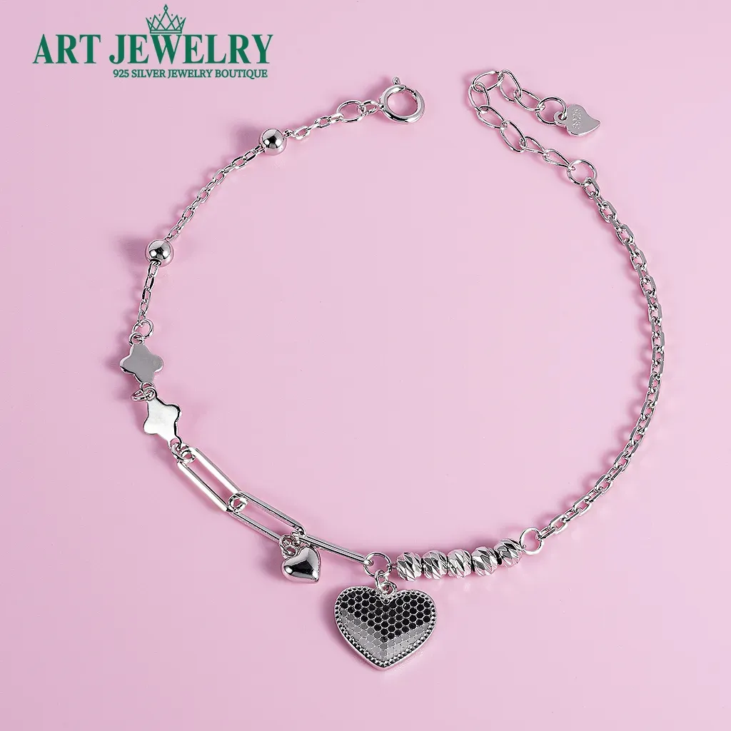 Lắc trái tim khắc máy bạc 925