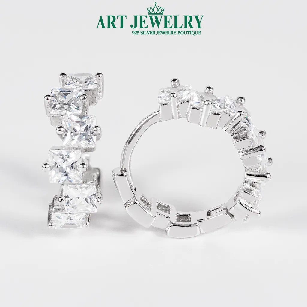 Bông tai đá vuông khoen bật bạc 925