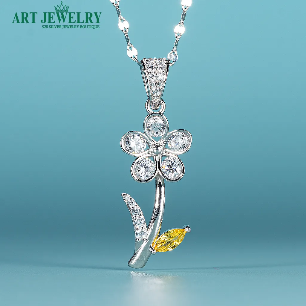 Mặt dây bông hoa đính đá CZ bạc 925