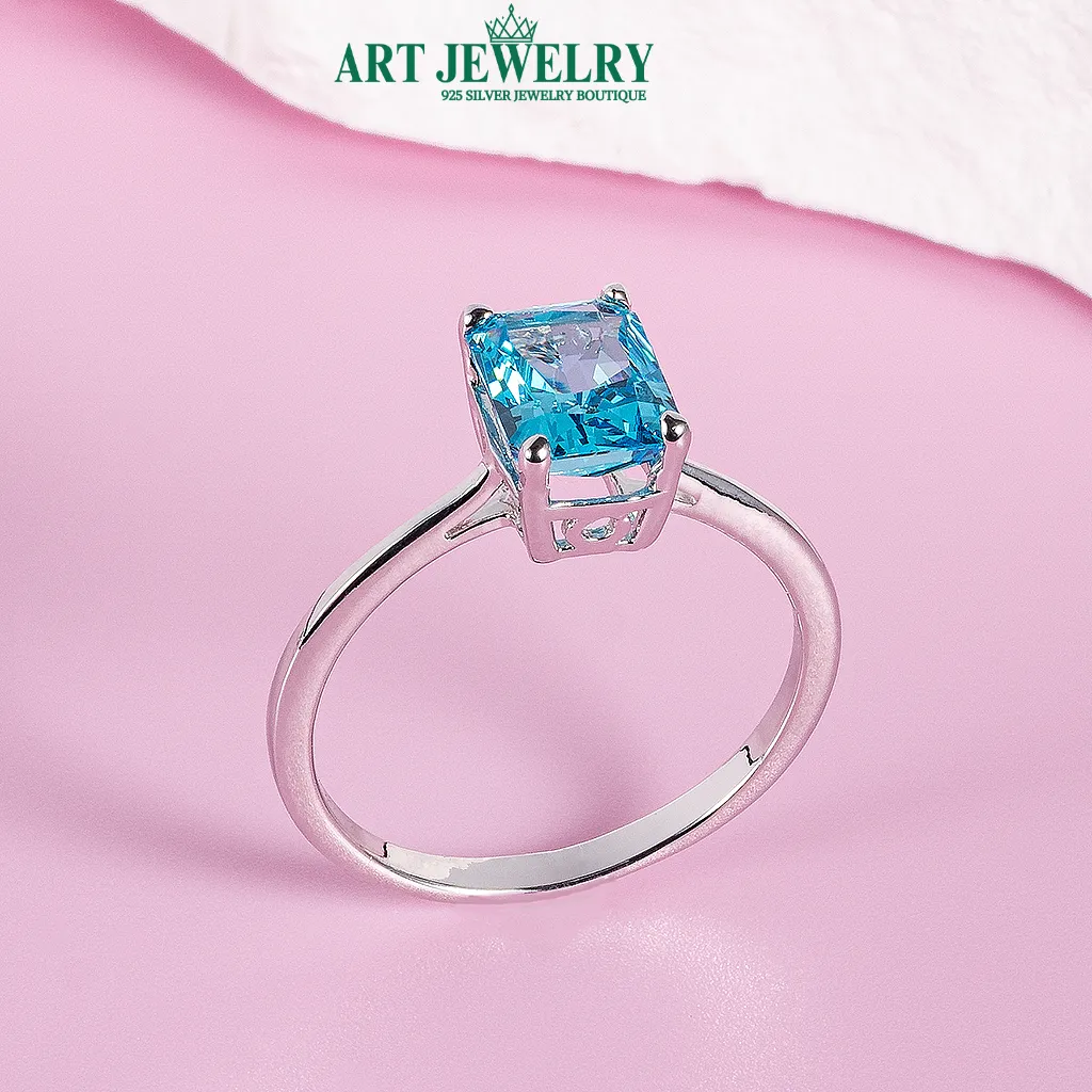 Nhẫn Solitaire đá Nam Phi xanh biển bạc 925