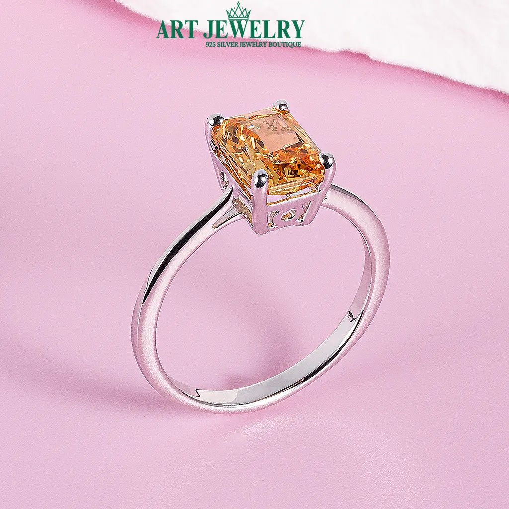 Nhẫn Solitaire đá Nam Phi màu trà bạc 925