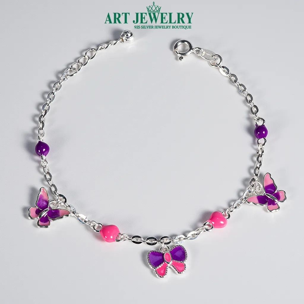 Lắc tay bé gái nơ và bướm bạc 925