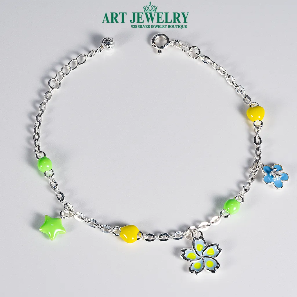 Lắc tay bé gái hoa năm cánh và ngôi sao bạc 925