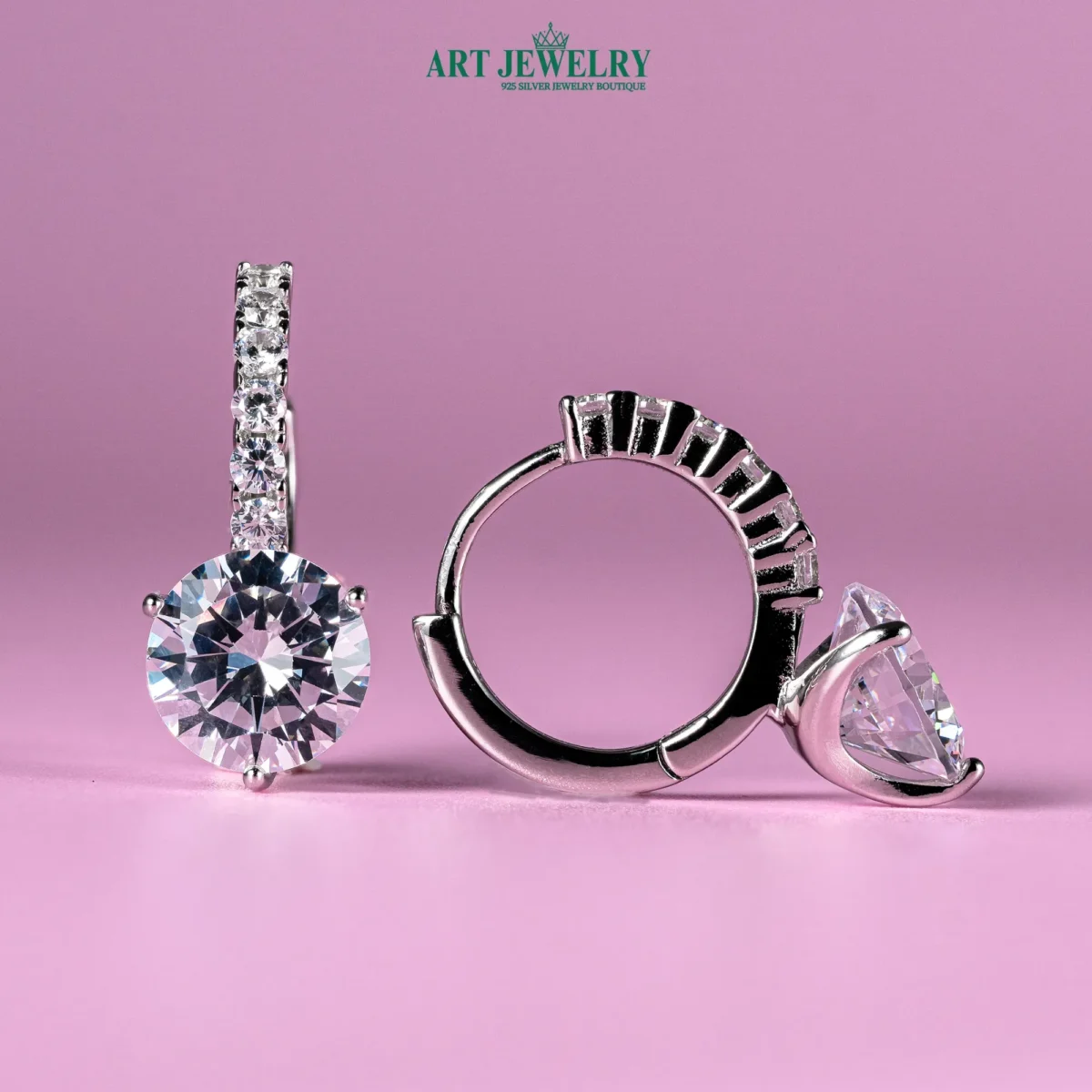 Bông tai khoen tròn treo đá 7.2mm bạc 925