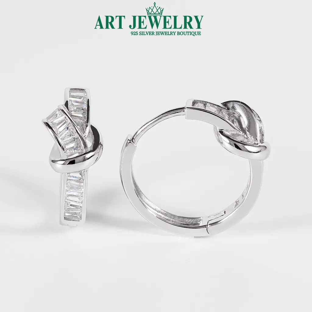 Bông tai nút thắt đính đá baguette bạc 925