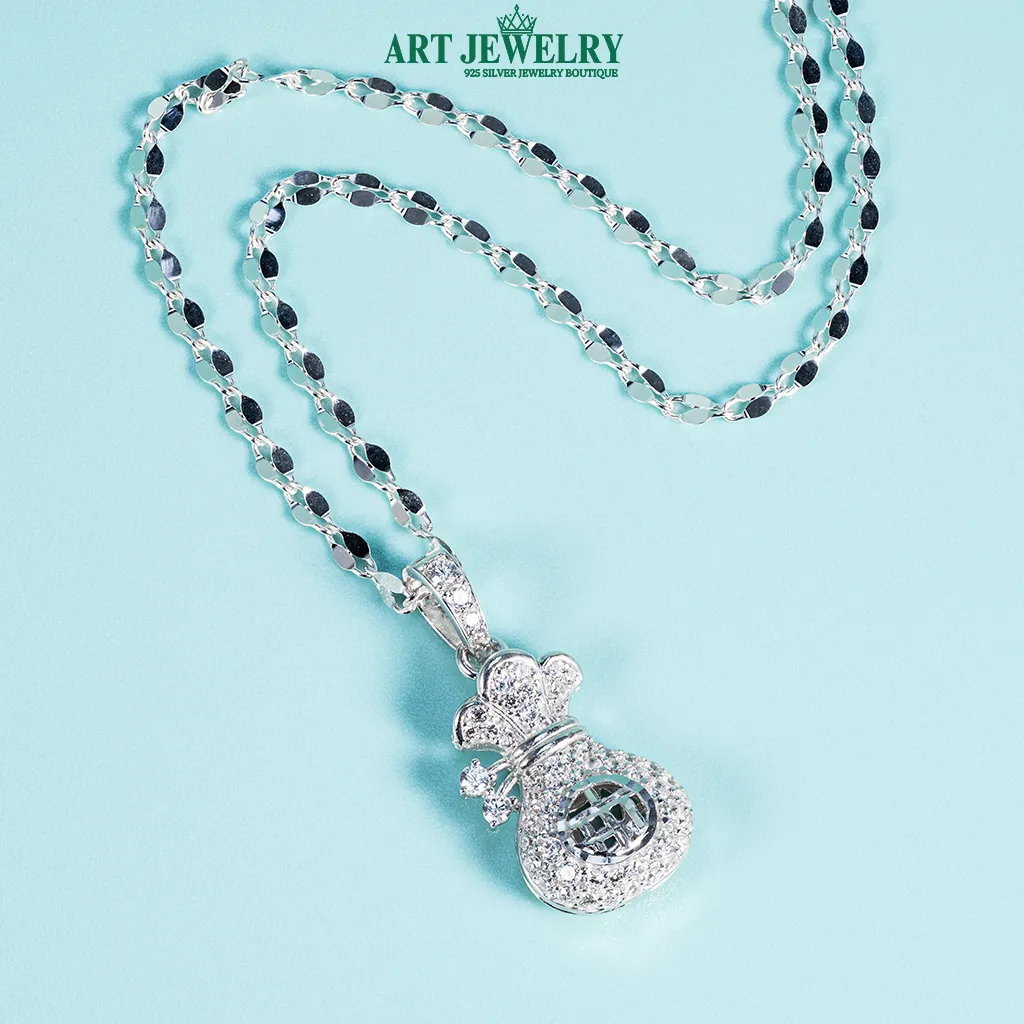 Dây Chuyền Italy Gắn Mặt Túi Tiền Full Đá CZ Bạc 925
