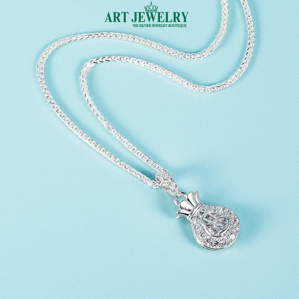 Dây Chuyền Italy Gắn Mặt Túi Tiền Dollar Đính Đá CZ Bạc 925