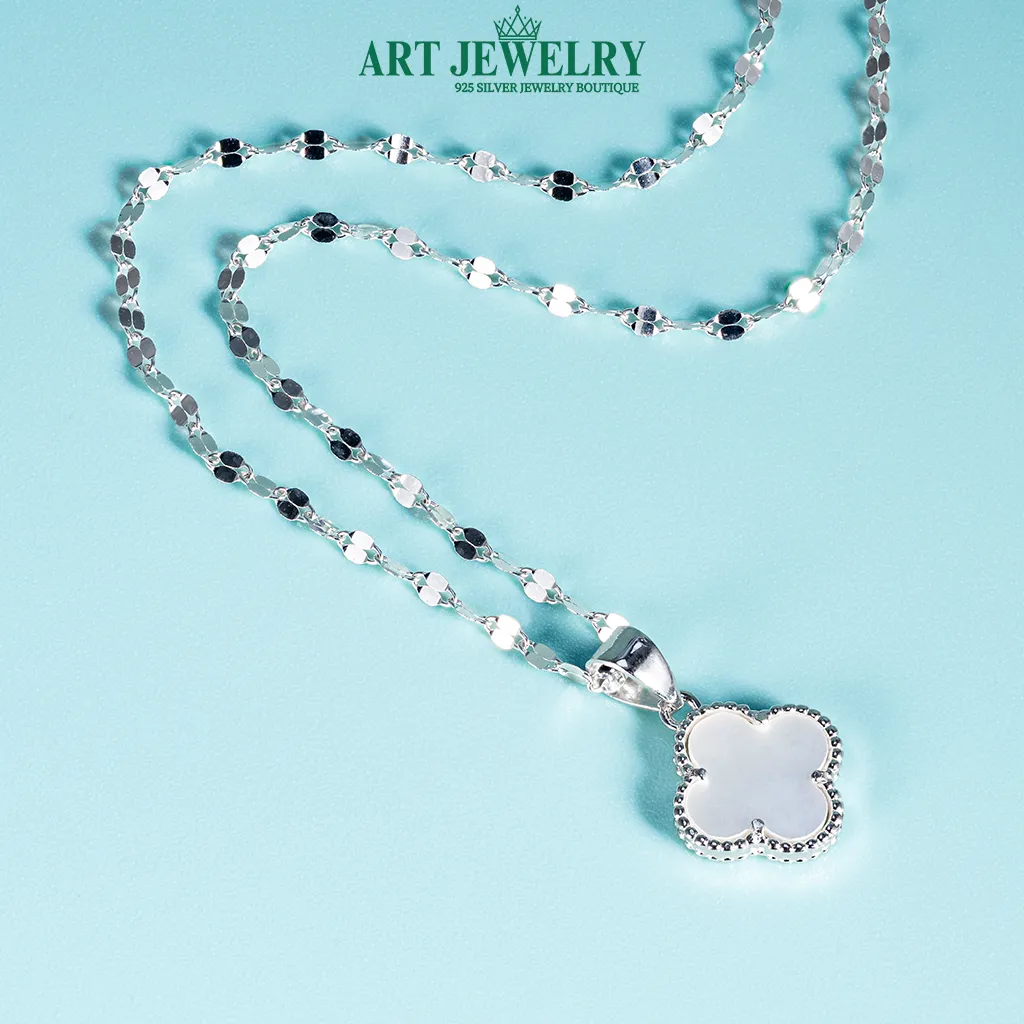 Dây chuyền trơn Italy gắn mặt có bốn lá xà cừ bạc 925